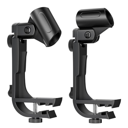 2 Pack Adjustable Drum Microphone Clips | Rim-Mount Mic Clips Position Microphones Without a Floor Stand, Check Drum Rim and Microphone Fit Before Purchase