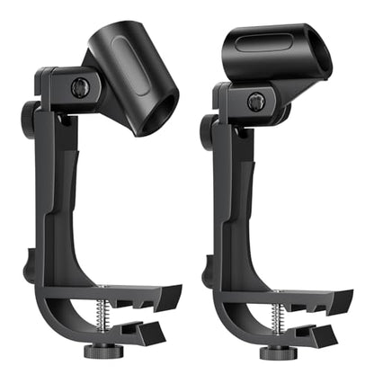 2 Pack Adjustable Drum Microphone Clips | Rim-Mount Mic Clips Position Microphones Without a Floor Stand, Check Drum Rim and Microphone Fit Before Purchase