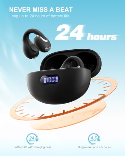 Jzones Open Ear Clip Wireless Earbuds Bluetooth 5.4, Lightweight Comfort Sports Bone Conduction Headphones Built-in Mic for Clear Audio, Stable Fit Earphones 24H Play-Black - color: Balck