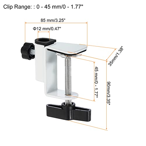 PATIKIL 0.49" Hole Dia. Desk Clamp, 2 Pcs Universal C-Clamp Base with Adjustable Screw for Microphone Mic Arm Table Lamp Mount Holder, White - color: White