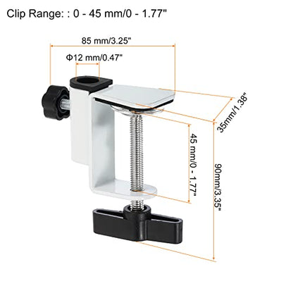 PATIKIL 0.49" Hole Dia. Desk Clamp, 2 Pcs Universal C-Clamp Base with Adjustable Screw for Microphone Mic Arm Table Lamp Mount Holder, White - color: White