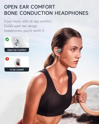 EUQQ Open Ear Earbuds –80H Playtime Open Ear Headphones,Over Ear Earbuds with Ergonomic Earhook,arbuds Wireless Bluetooth, Sweat & Water-Resistant Earphones, Running Headphones with Ultra-Lightweight