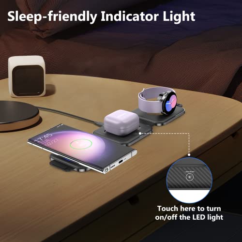 Travel Charger for Samsung Multi Devices, Foldable 3 in 1 Wireless Charging Station Fast Charging Stand/Pad Compatible for Samsung Galaxy S26/S25/S24/S23/Note20 GalaxyWatch8/7/6 Galaxy Buds4 - color: Black
