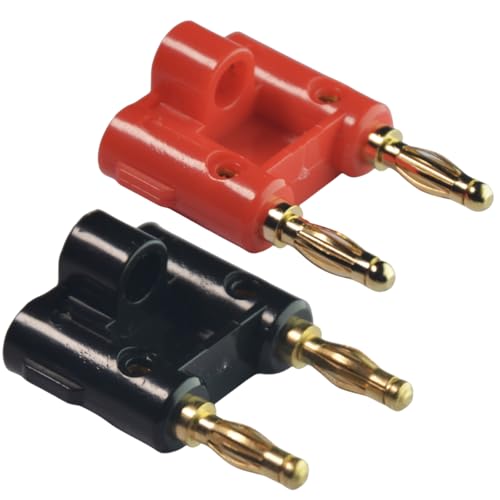 CESS Dual 4mm Banana Male Speaker Plug, Two Way Banana Plug, 10 Pack | Distinct black and red colors make connections easy to identify.