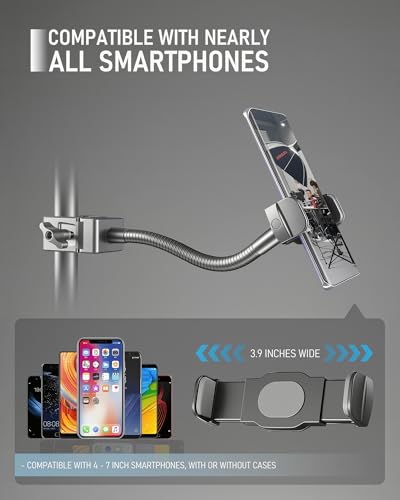 KBC1417 Phone Holder for Mic Stand, 9-Inch Gooseneck, Super Clamp | Mic Stand Phone Mount, Music Stand Phone Holder, Super Clamp Mount, 9-Inch Gooseneck, 0.47-1.8 Inch Pole Clamp - size: 9" with Clamp