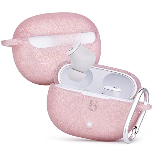 AIRSPO Silicone Case Compatible with Beats Studio Buds Case 2021 Soft Protective Cover for Beats Wireless Earbuds with Keychain (Glittery Rose Gold) - color: Glittery Rose Gold
