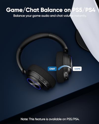 INGA Wireless Gaming Headset for PS5, PS4, PC, Mac, Switch, Game/Chat Balance for PS5/4, 2.4GHz/Bluetooth 5.2, ENC Noise-Cancelling Mic, 7.1 Surround Sound, 3.5mm Wired for Xbox Controller (Blue LED)