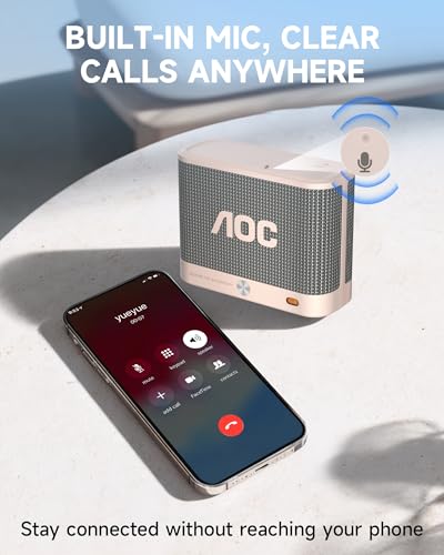 AOC Portable Bluetooth Speaker, Shower Speaker, BT 5.4 with Wireless Stereo Pairing, BassUp, IP65 Waterproof, Dustproof, 30-Hour Playtime, Compact Small for Home, Outdoors, Travel, White
