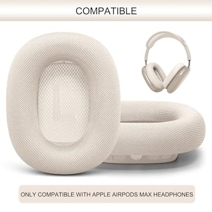 GEVO Upgraded Ear Cushions Replacement Earpads for AirPods Max 1 & 2 Headphones, Mesh Fabric Ear Pads Ear Covers Cups with Memory Foam and Magnet for AirPods Max 1 & 2 (Starlight) - color: Starlight