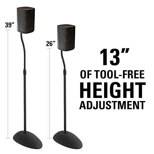SANUS Height Adjustable Speaker Stands for Home Theater - Durable Design w/Tear Drop Base Fits Speakers up to 4lbs - 13" of Tool-Free Height Adjustment - Easy DIY Assembly
