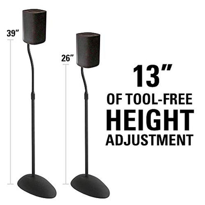 SANUS Height Adjustable Speaker Stands for Home Theater - Durable Design w/Tear Drop Base Fits Speakers up to 4lbs - 13" of Tool-Free Height Adjustment - Easy DIY Assembly