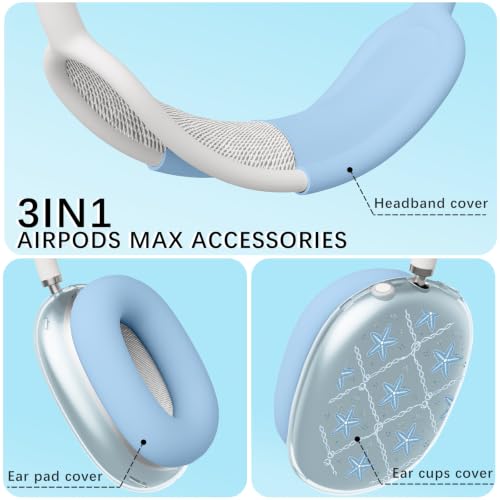 Joyland Silicone Case for AirPods Max Headphones,Blue Starfish Soft TPU Ear Cups Cover/Ear Pad Cover/Headband Protection for Apple AirPods Max USB-C/Lightning (2024/2020),Clear Blue - color: Blue-Blue Starfish