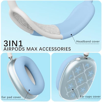 Joyland Silicone Case for AirPods Max Headphones,Blue Starfish Soft TPU Ear Cups Cover/Ear Pad Cover/Headband Protection for Apple AirPods Max USB-C/Lightning (2024/2020),Clear Blue - color: Blue-Blue Starfish