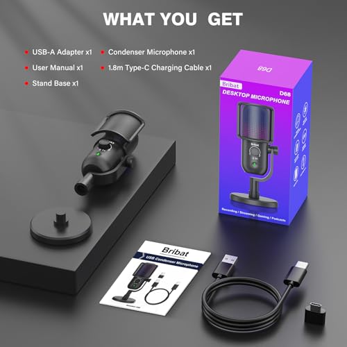 USB Condenser Microphone for PC Gaming,RGB Cardioid Desktop Mic - color: Black 1