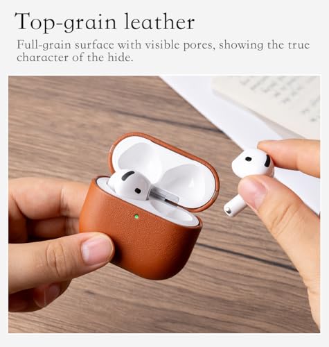 Edge Series - Leather Case for AirPods 4th Generation - Brown | Artisan Hand-Wrapped Case - Top Grain Leather - Microfiber-Lined Scratch Protection - Compatible with Wireless Charging - color: Brown, size: Edge Series