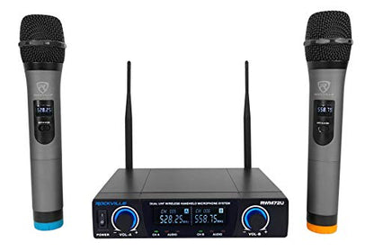 Rockville RWM72U Dual UHF Wireless Handheld Microphone System, LCD Display