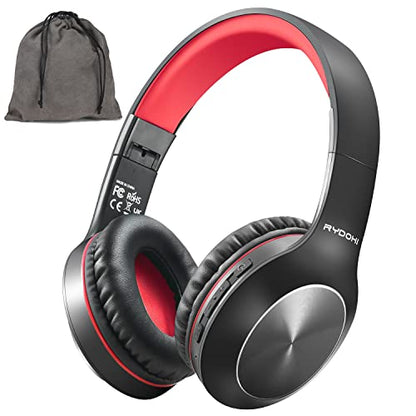 Rydohi Bluetooth Headphones Over Ear,68H Playtime and 3 EQ Music Modes Wireless Headphones with Microphone/Deep Bass, HiFi Stereo Foldable Lightweight Headset for PC Home Travel Office (Black Red) - color: Black Red