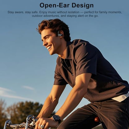 Qecnato Open Ear Headphones, Bluetooth 5.4 Earbuds, 50H, Air Conduction Ear Buds, HD Stereo Bass Over Ear Earphones with Earhooks, Ultra-Comfort Secure Fit, IPX7 Waterproof Headset for Working Sports | Air conduction, HD stereo bass, over-ear earhooks for