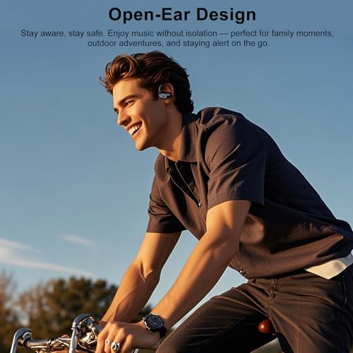 Qecnato Open Ear Headphones, Bluetooth 5.4 Earbuds, 50H, Air Conduction Ear Buds, HD Stereo Bass Over Ear Earphones with Earhooks, Ultra-Comfort Secure Fit, IPX7 Waterproof Headset for Working Sports | Air conduction, HD stereo bass, over-ear earhooks for
