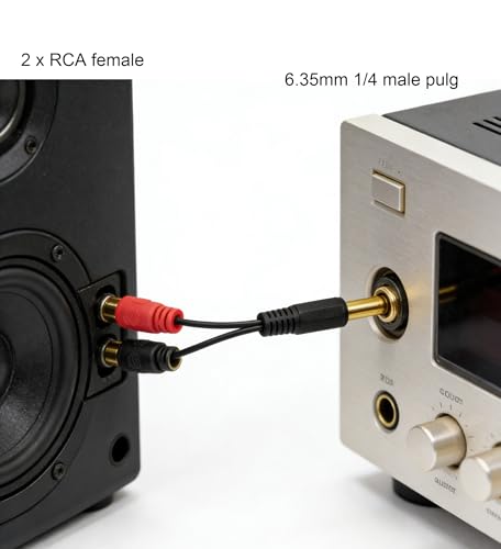 6.35mm to 2RCA Cable, Gold Plated 6.35mm 1/4 inch Mono TS Male to 2 Dual RCA Female Plug Y Splitter Adapter Cable - 8 Inch (6.35 M/2RCA FM) - color: 6.35 M/2RCA FM
