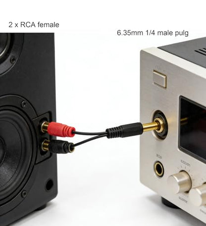 6.35mm to 2RCA Cable, Gold Plated 6.35mm 1/4 inch Mono TS Male to 2 Dual RCA Female Plug Y Splitter Adapter Cable - 8 Inch (6.35 M/2RCA FM) - color: 6.35 M/2RCA FM