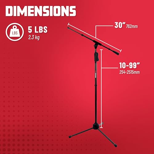 Gator Frameworks Deluxe Tripod Microphone Stand with Clutch Height Adjustment and Telescopic Boom Arm, (GFW-MIC-2120)