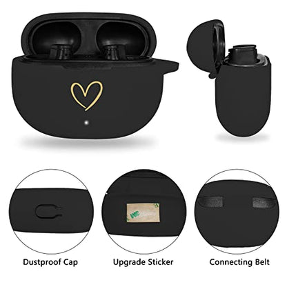 Compatible with Beats Studio Buds 2021, Soft Silicone Case with Gold Heart Pattern for Beats Studio Buds Case with Cute Butterfly Keychain for Girls Women (Black) - color: Black