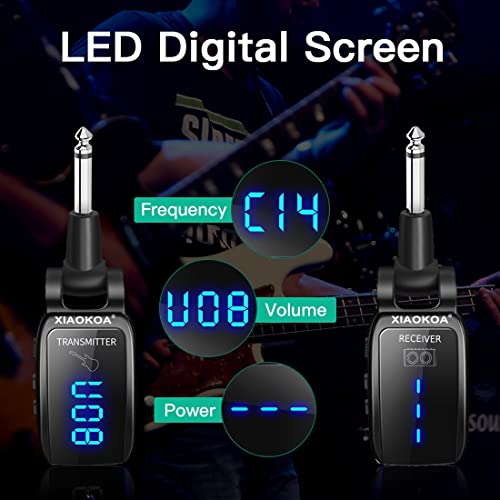 Wireless Guitar System, UHF 15 Channels Rechargeable Transmitter Receiver | 164ft Range, with LED Screen, Audio Transmission Systems for Bass, Ideal for Musical Instruments Instruction and Performance - color: U12DX-BK
