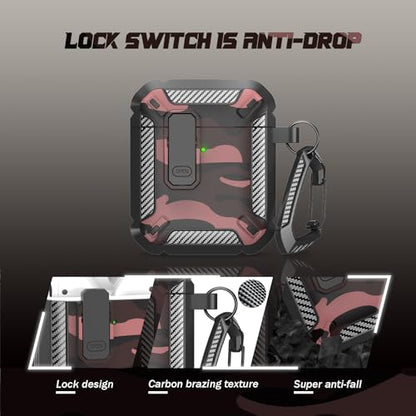 RFUNGUANGO for AirPods 2 Case Carbon Fiber Series, Red Camo - color: CF-Red Camo, size: AirPods 2 Case