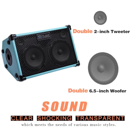 Coolmusic BP40D Powered Acoustic Guitar Amplifier- Portable Bluetooth Speaker 80W W/Battery with Reverb Chorus Delay Effect, 6 Inputs,3 Band EQ, Blue - color: Blue