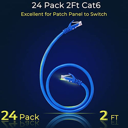 Rapink Patch Cables Cat6 2ft (24 Pack), Ethernet Patch Cable 10G, Cat 6 Patch Cable for Patch Panel to Switch, Flexiable Cat 6 Ethernet Cable with Gold Plated Blue - color: Blue, size: 2FT, style: 24 Pack