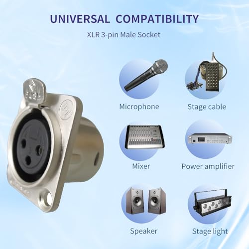 RIVIERA XLR Panel Mount Chassis 3pin Male & Female Nickel Plated Metal Housing and Silver Chrome-Plated Contacts (5 Female Silver) - color: Silver, size: Female