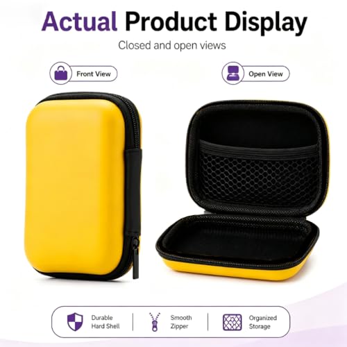 Headphone Case Hard Edge Zipper Bag Compact Portable Headset Storage Bag For Wireless,Headphones Earbuds Cables Charging Cable Travel Waterproof Commuting Home - color: Yellow
