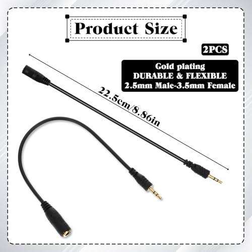 SynHHergyx 2 Pcs 2.5mm to 3.5mm Adapter Gold Plated 2.5mm Male to 3.5mm Female Stereo Audio Jack Adapter Cable Connector 6 inch Cord for Radios, Headphones, Recorder, Camera