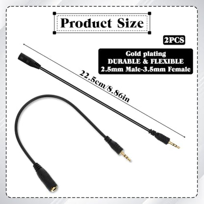SynHHergyx 2 Pcs 2.5mm to 3.5mm Adapter Gold Plated 2.5mm Male to 3.5mm Female Stereo Audio Jack Adapter Cable Connector 6 inch Cord for Radios, Headphones, Recorder, Camera