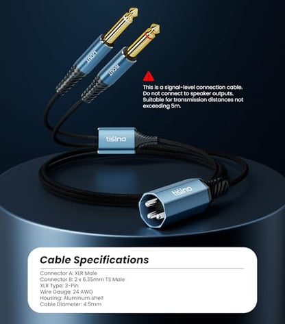 Tisino Male XLR to 1/4" 2 TS L/R Mono XLR Splitter Y-Cable, 3.3 FT/1m | XLR Male to Dual 1/4" TS Mono L/R Breakout Cable for Mixer, Amp, Studio, Shielded Gold-Plated Interconnect Cord - size: 1m/3.3feet, style: XLR Male to 2 TS