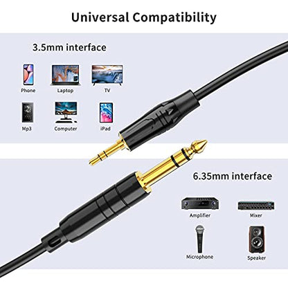 1/8 to 1/4 Stereo Bidirectional 6.35mm 1/4" to 3.5mm 1/8" TRS Guitar Cord | 6.35mm Male to 3.5mm Male Audio Aux Cable forLaptop, Home Theater Devices, Keyboard Piano,Speaker and Amplifier 3.6~16ft - size: 16Feet