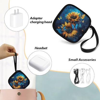 1 Pack Lightweight Headset Carrying Pouches Headphone Storage Bag for Overhead Headphones Gaming Headsets with A Smooth Zipper Hand Belt(Butterfly Sunflower) - color: Butterfly and Sunflower