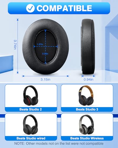 FEYCH Beats Studio Replacement Earpads for Beats Studio 3 &Beats Studio 2 (B0500/ B0501) 2 Pieces Noise Isolation Comfortable Memory Foam Ear Cushions (Black) - color: Black
