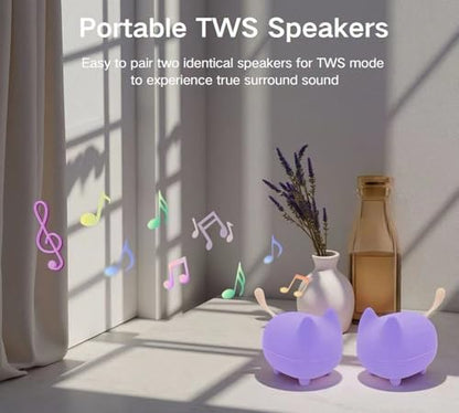 gingo Cute Cat Bluetooth Speaker (Purple*2) | Cat-shaped silicone tail, 40H playtime, TWS pairing, hands-free mic, BT5.3, 70g light, perfect home/office/outdoor/gift - color: Purple*2