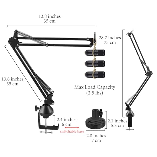 GEEKRIA for Creators Professional Microphone Boom Arm Compatible with Fifine K688, K669, K670B, Suspension Mic Stand, Adjustable Desk Mount Holder for Studio Recording, Podcast, 28.7" Reach