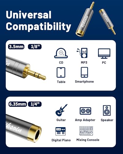 1/4'' to 3.5mm Stereo Pure Copper Headphone Adapter,3.5mm(1/8'') Plug Male to 6.35mm (1/4'') Jack Female Stereo Adapte for Headphone, Amp, Adapte,4-Pack - size: 3.5mm to 6.35mm 4-pack