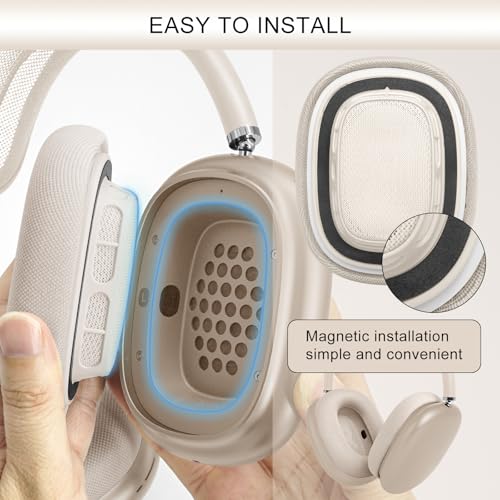 GEVO Upgraded Ear Cushions Replacement Earpads for AirPods Max 1 & 2 Headphones, Mesh Fabric Ear Pads Ear Covers Cups with Memory Foam and Magnet for AirPods Max 1 & 2 (Starlight) - color: Starlight