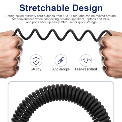 QC45 Coiled Audio Cable Compatible with Bose QuietComfort, QuietComfort Ultra, QC45, QC35, QC35 II, QC25, NC700, OE2, Soundlink, SoundTrue headphones, 2.5mm to 3.5mm Cable with 6.35mm Adapter, 4-14ft