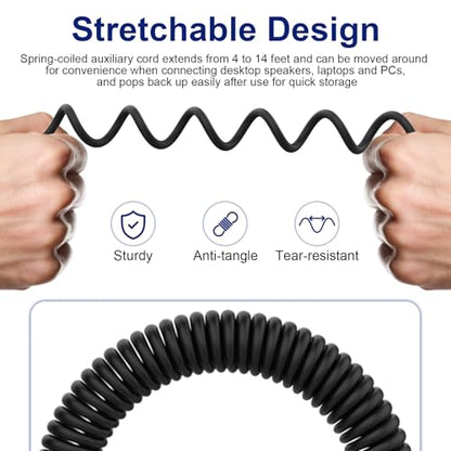 QC45 Coiled Audio Cable Compatible with Bose QuietComfort, QuietComfort Ultra, QC45, QC35, QC35 II, QC25, NC700, OE2, Soundlink, SoundTrue headphones, 2.5mm to 3.5mm Cable with 6.35mm Adapter, 4-14ft