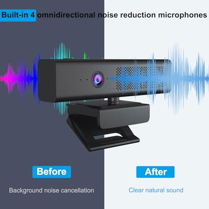 Full 1080P HD 3-in-1 Webcam: Camera and Speaker for Desktop Computer with Built-in 4 Microphones, External USB Web Cam with Magnetic Privacy Cover and Mute for Laptop, Streaming, Conference
