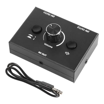 3.5mm Audio Switcher, 2 Input 1 Output/1 Input 2 Output Audio Splitter Switcher, Audio Switcher Box, One-Key Mute Button, black, 500051629