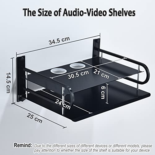 2-Tier Metal Floating Wall Shelves for AV TV Box Console, 12x9.8 Inch | Sturdy Aluminum Double Shelf, Holds Apple TV Roku Router Projector, Rust-proof, No-Drill Option, for Living Room Game Room - color: 2 Layers-large-1pcs
