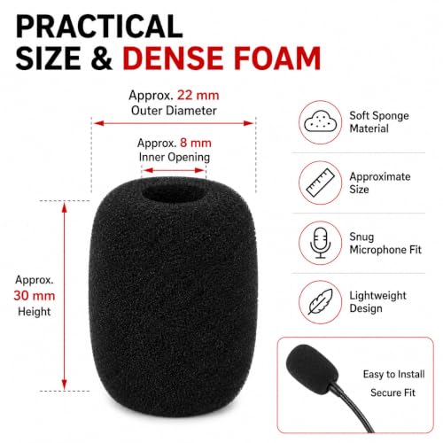 5-Pack Professional Foam Windshield for Shure CVG18-B/C - Studio-Grade Microphone Filter for Gooseneck Condenser Mics, Black Sponge Noise Reduction Covers