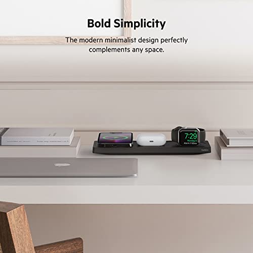 Belkin MagSafe 3 in 1 Wireless Charging Pad, Fast Charger (Renewed) | Apple Watch, iPhone 17/16/15/14, AirPods compatible, fast charging, certified refurbished, multi-device, Magnetic - color: Black, style: Certified Refurbished